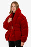Alexandre Vauthier Red Velvet Down Belted Puffer Jacket Size 36