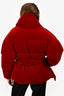 Alexandre Vauthier Red Velvet Down Belted Puffer Jacket Size 36