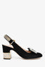 Gucci Black Suede Crystal G Slingback Block Heels Size 36