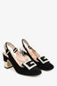 Gucci Black Suede Crystal G Slingback Block Heels Size 36
