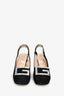 Gucci Black Suede Crystal G Slingback Block Heels Size 36