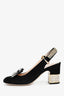Gucci Black Suede Crystal G Slingback Block Heels Size 36