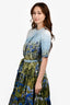 Oscar de la Renta Blue/Green Cotton Flower Field Print Midi Dress Size XS