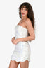 Retrofete White Sequin Scalloped Strapless Mini Dress Size S