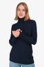 Victoria Beckham Blue Ribbed Knit Wool Mockneck Sweater Size 4