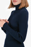 Victoria Beckham Blue Ribbed Knit Wool Mockneck Sweater Size 4