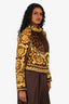 Versace Yellow/Brown Baroque Padded Cotton Moto Jacket Size 40