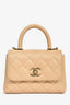 Pre-Loved Chanel™ 2022+ Beige Quilted Caviar Extra Mini Coco Handle Flap Bag