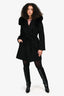 Max Mara Studio Black Wool/Fox Fur Hooded Midi Coat Size 2