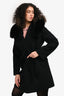 Max Mara Studio Black Wool/Fox Fur Hooded Midi Coat Size 2
