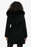 Max Mara Studio Black Wool/Fox Fur Hooded Midi Coat Size 2