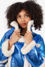 Nicole Benisti Blue Metallic Shearling Jacket Size XS
