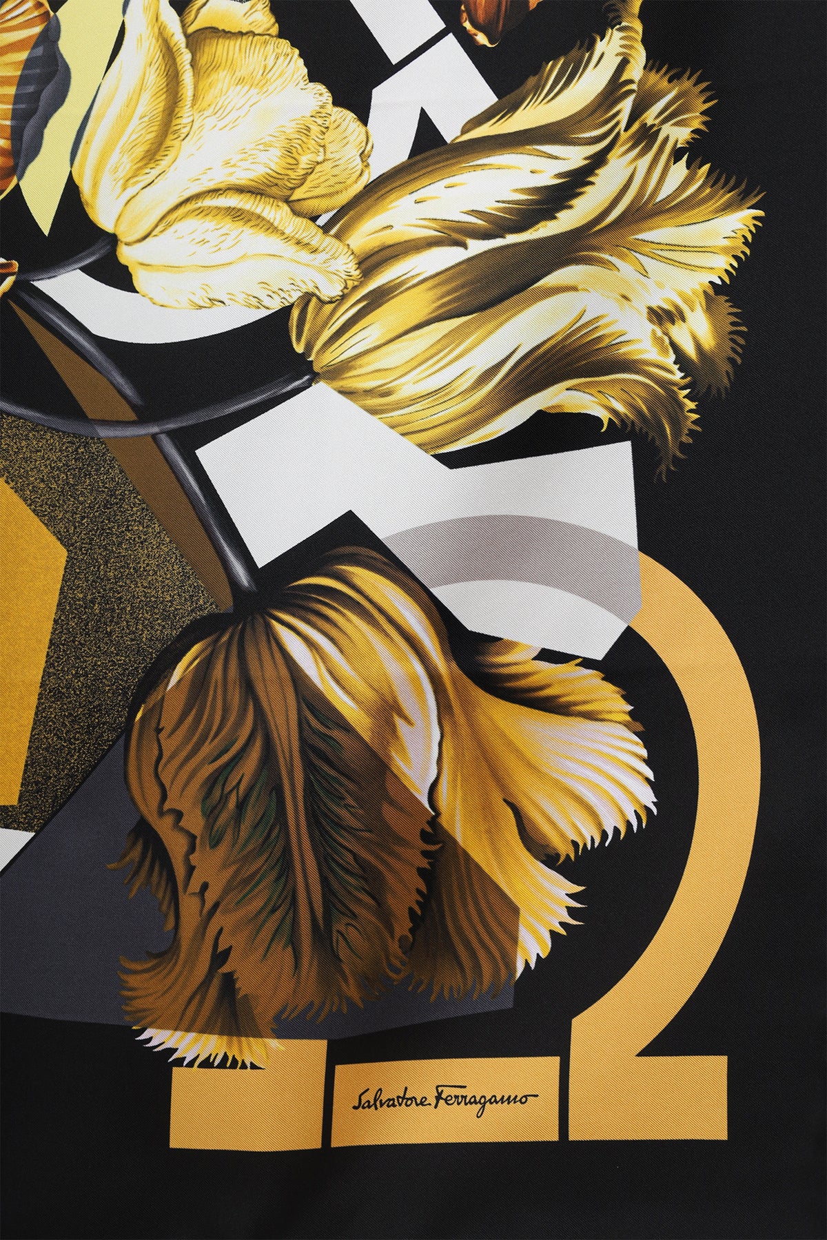 Salvatore Ferragamo Black/Gold Silk Scarf 90x90 – Mine & Yours