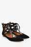 Aquazzura Black Suede Pointed Tie Up Flats Size 39