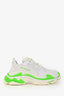 Balenciaga White/Green Triple S Sneakers Size 39