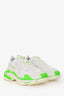 Balenciaga White/Green Triple S Sneakers Size 39