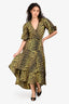 Ganni Yellow/Black Cotton Leopard Print Maxi Wrap Dress Size 36
