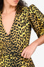 Ganni Yellow/Black Cotton Leopard Print Maxi Wrap Dress Size 36