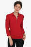 Burberry Red Knit Button-Up Polo Top Size M