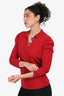 Burberry Red Knit Button-Up Polo Top Size M
