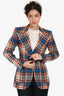 Smythe Blue/Burgundy Wool Plaid Single Breasted Blazer Size 6