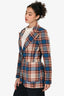 Smythe Blue/Burgundy Wool Plaid Single Breasted Blazer Size 6