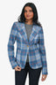 Smythe Blue/Orange Plaid Single Breasted Blazer Size 6
