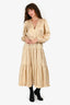 Ulla Johnson Gold Silk Blend Metallic V-Neck Maxi Dress Size 2