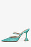 Amina Muaddi Turquoise Gilda 95 Mules Glitter Heels Size 38.5