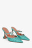 Amina Muaddi Turquoise Gilda 95 Mules Glitter Heels Size 38.5