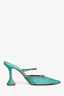 Amina Muaddi Turquoise Gilda 95 Mules Glitter Heels Size 38.5
