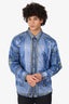 Versace Collection Blue Printed Silk Cotton Blend Shirt Size 47 Mens