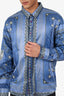 Versace Collection Blue Printed Silk Cotton Blend Shirt Size 47 Mens