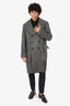 Tom Ford Grey/Black Houndstooth Wool/Silk Double Breasted Coat Size 56 Mens