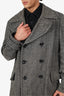 Tom Ford Grey/Black Houndstooth Wool/Silk Double Breasted Coat Size 56 Mens