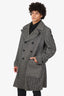 Tom Ford Grey/Black Houndstooth Wool/Silk Double Breasted Coat Size 56 Mens
