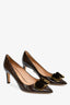 Salvatore Ferragamo Brown Leather Velvet Bow Heels Size 9