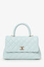 Pre-Loved Chanel™ 21S Tiffany Blue Caviar Leather Small Coco Handle