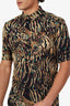 Saint Laurent Brown/Black Tiger Print Stud Detail Short Sleeve Button Up Shirt Size 37 Mens