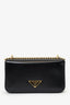 Prada Black Leather Triangle Logo Chain Shoulder Bag