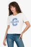 Celine White/Blue Logo Printed Cropped T-Shirt Size L