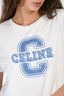 Celine White/Blue Logo Printed Cropped T-Shirt Size L
