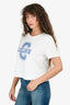 Celine White/Blue Logo Printed Cropped T-Shirt Size L