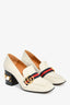 Gucci White Leather GG Marmont Pearl Accents Pumps Size 38