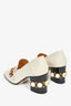 Gucci White Leather GG Marmont Pearl Accents Pumps Size 38