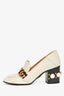 Gucci White Leather GG Marmont Pearl Accents Pumps Size 38