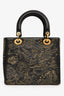 Christian Dior 2017 Black Leather Zodiac Embroidered Medium Lady D-Lite Bag with Strap