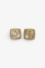 Pre-Loved Chanel™ 2022 Champagne Gold Toned Black Crystal CC Square Stud Earrings