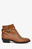 Valentino Brown Grained Leather Rockstud Flat Ankle Boots Size 35.5