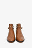 Valentino Brown Grained Leather Rockstud Flat Ankle Boots Size 35.5